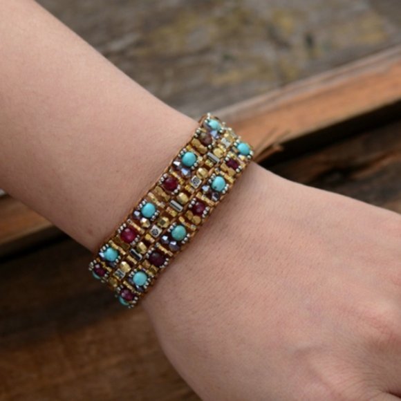 Semi Precious Stone Beaded Cuff Bracelet - Picture 4 of 6